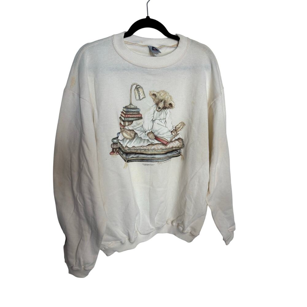 Vintage Gay Talbett Boassy Teddy Bear Book Graphic Sweatshirt Cream Medium